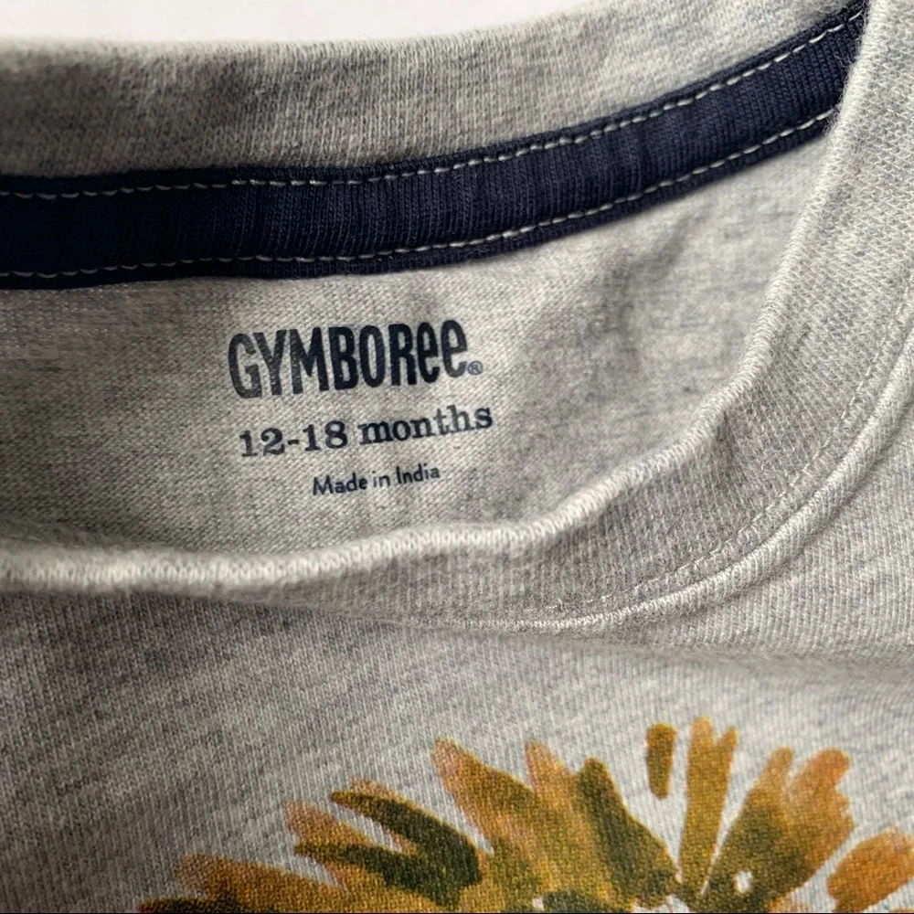 GYMBOREE Lion Shirt Gray Long Sleeve Brown Roaring Lion Toddler 12-18 months